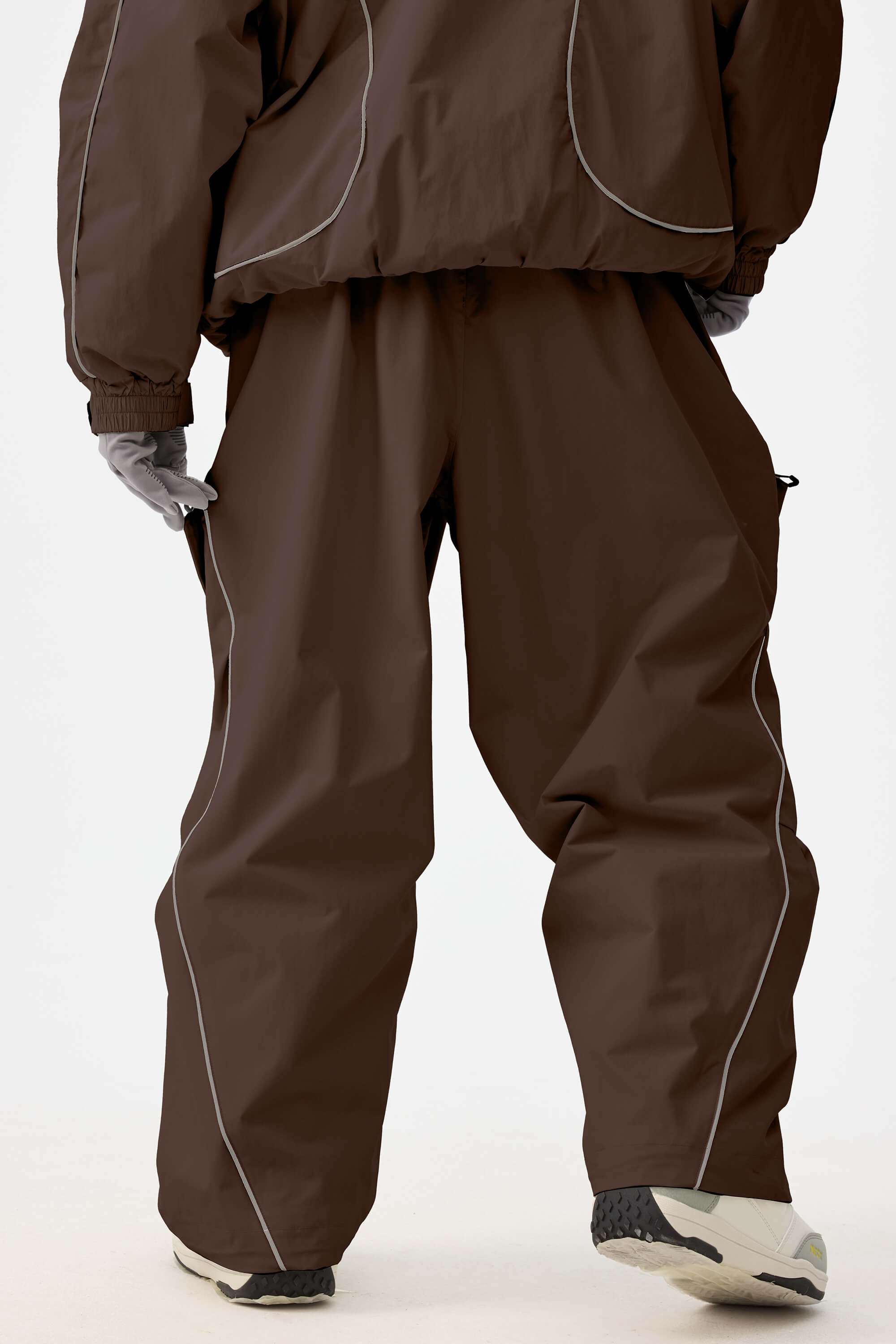 Women's Coffee Retro Track Reflective Piping Snow Pants Baggy Ski Pants - Gsou Snow