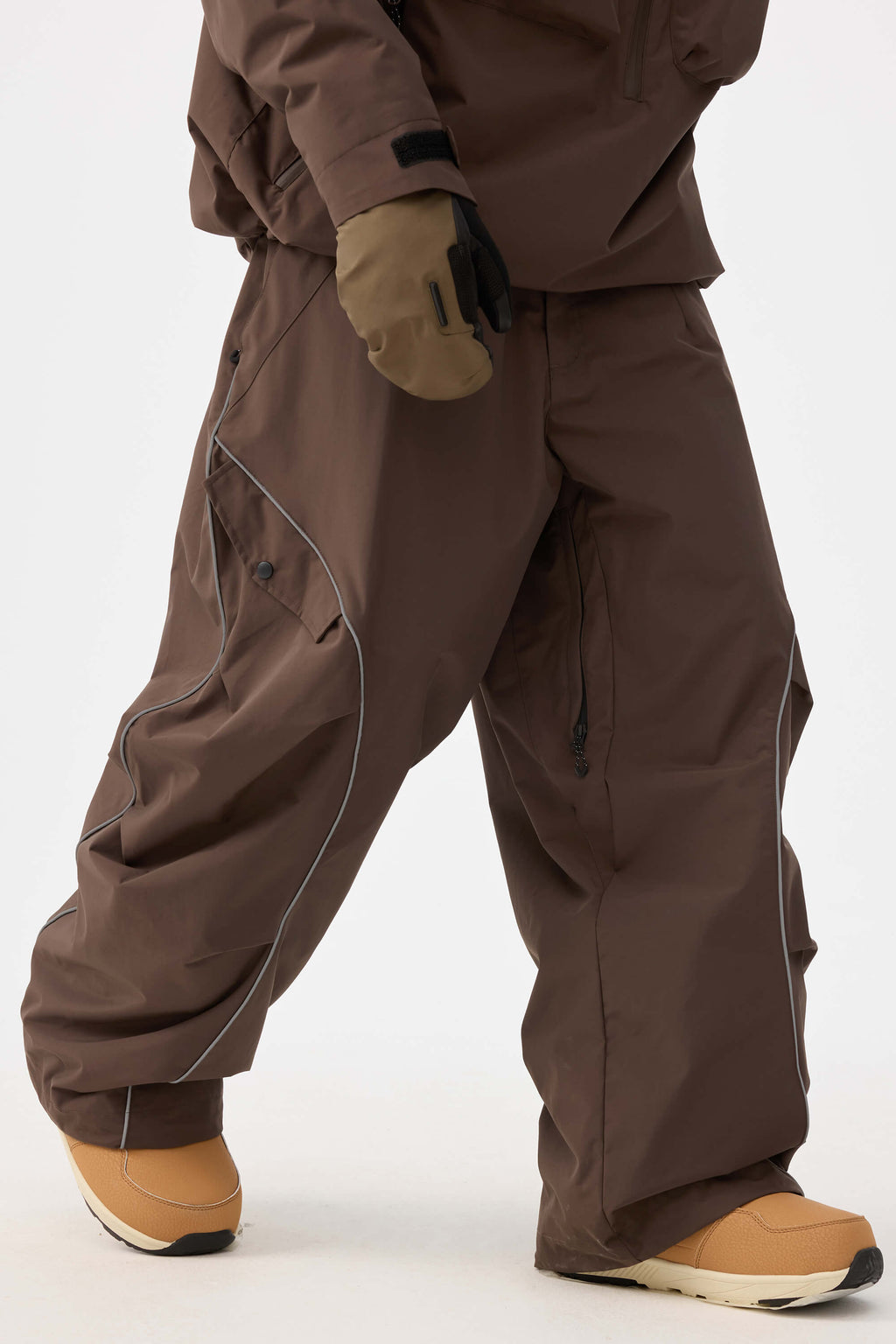 Men's Black Retro Track Ski Pants Reflective Piping Baggy Snow Pants