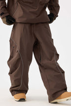 Men's Coffee Retro Track Snow Pants Reflective Piping Baggy Ski Pants - Gsou Snow