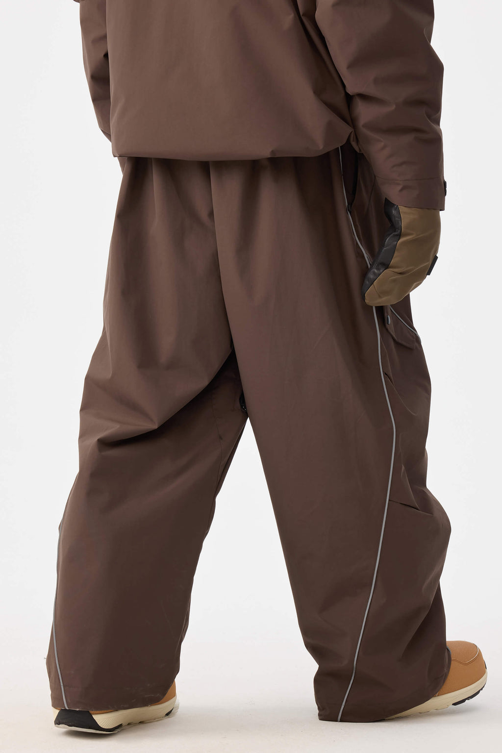 Men's Coffee Retro Track Snow Pants Reflective Piping Baggy Ski Pants - Gsou Snow