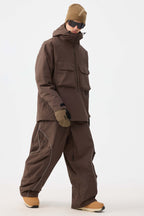 Men's Coffee Retro Track Snow Pants Reflective Piping Baggy Ski Pants - Gsou Snow