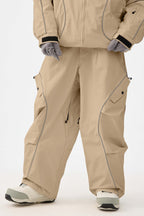 Women's Off White Retro Track Ski Pants Reflective Piping Baggy Snow Pants