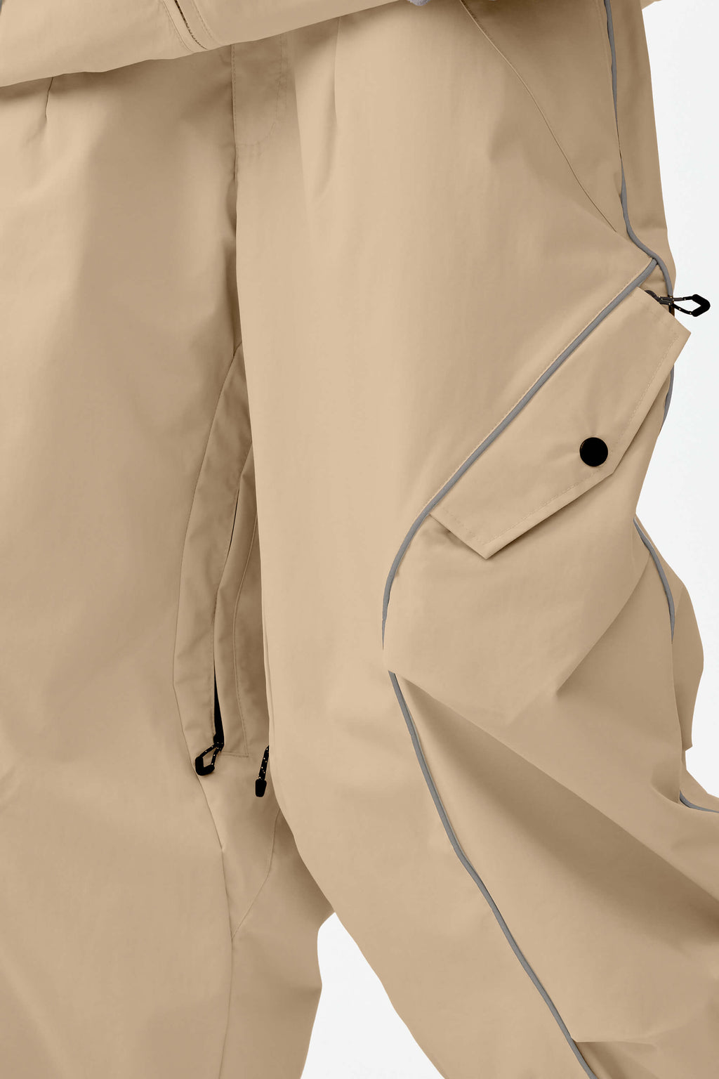 Women's Khaki Retro Track Reflective Piping Snow Pants Baggy Ski Pants - Gsou Snow