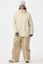 Women's Khaki Retro Track Ski Pants Reflective Piping Baggy Snow Pants