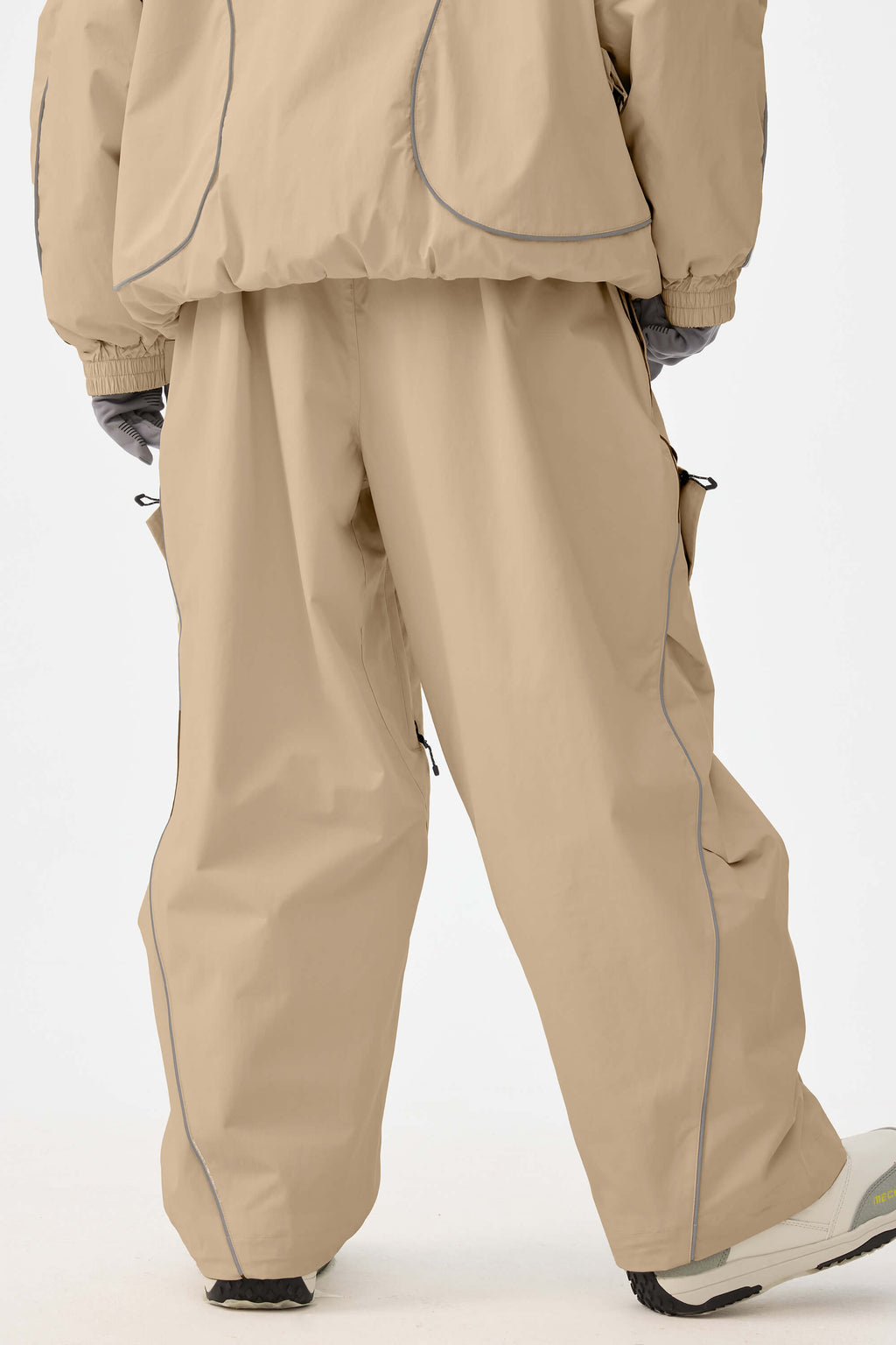 Women's Off White Retro Track Ski Pants Reflective Piping Baggy Snow Pants