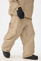 Men's Khaki Retro Track Ski Pants Reflective Piping Baggy Snow Pants