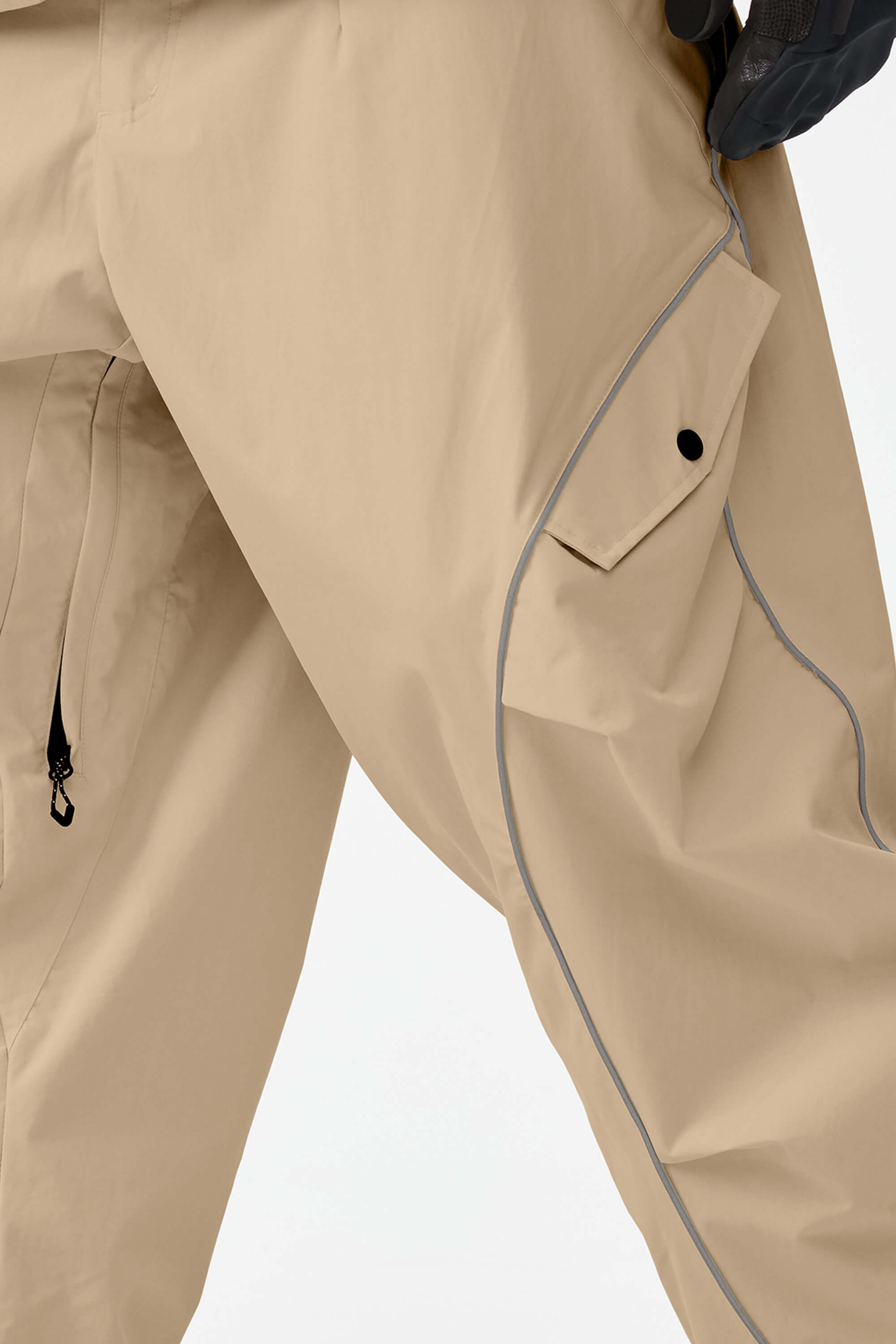 Men's Khaki Retro Track Ski Pants Reflective Piping Baggy Snow Pants Secondary image