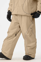 Men's Khaki Retro Track Snow Pants Reflective Piping Baggy Ski Pants - Gsou Snow