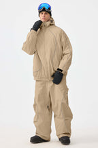 Men's Khaki Retro Track Snow Pants Reflective Piping Baggy Ski Pants - Gsou Snow