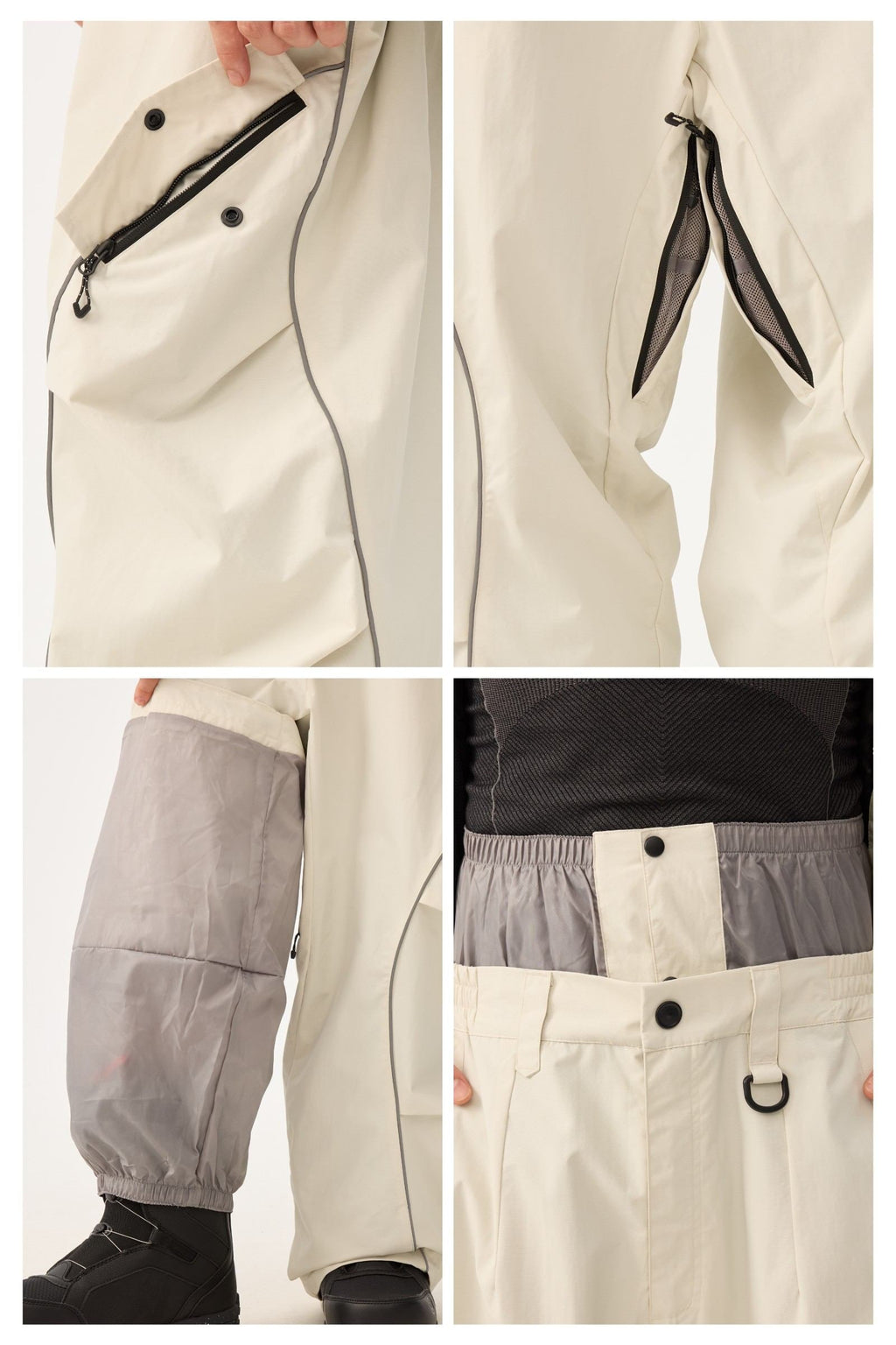 Men's Coffee Retro Track Ski Pants Reflective Piping Baggy Snow Pants