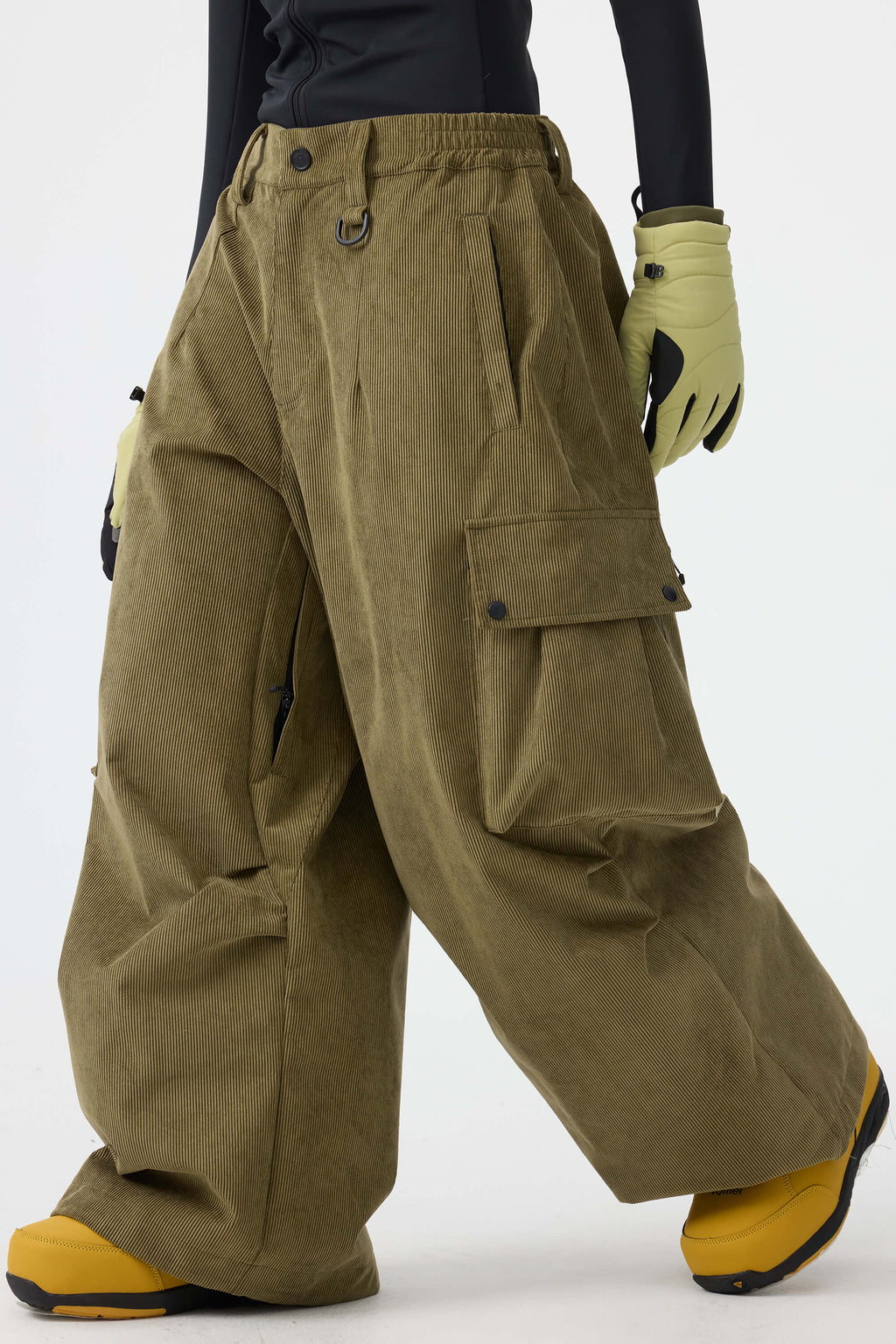 Women's Black Baggy Structured Soft Snow Pants Corduroy Ski Pants - Gsou Snow