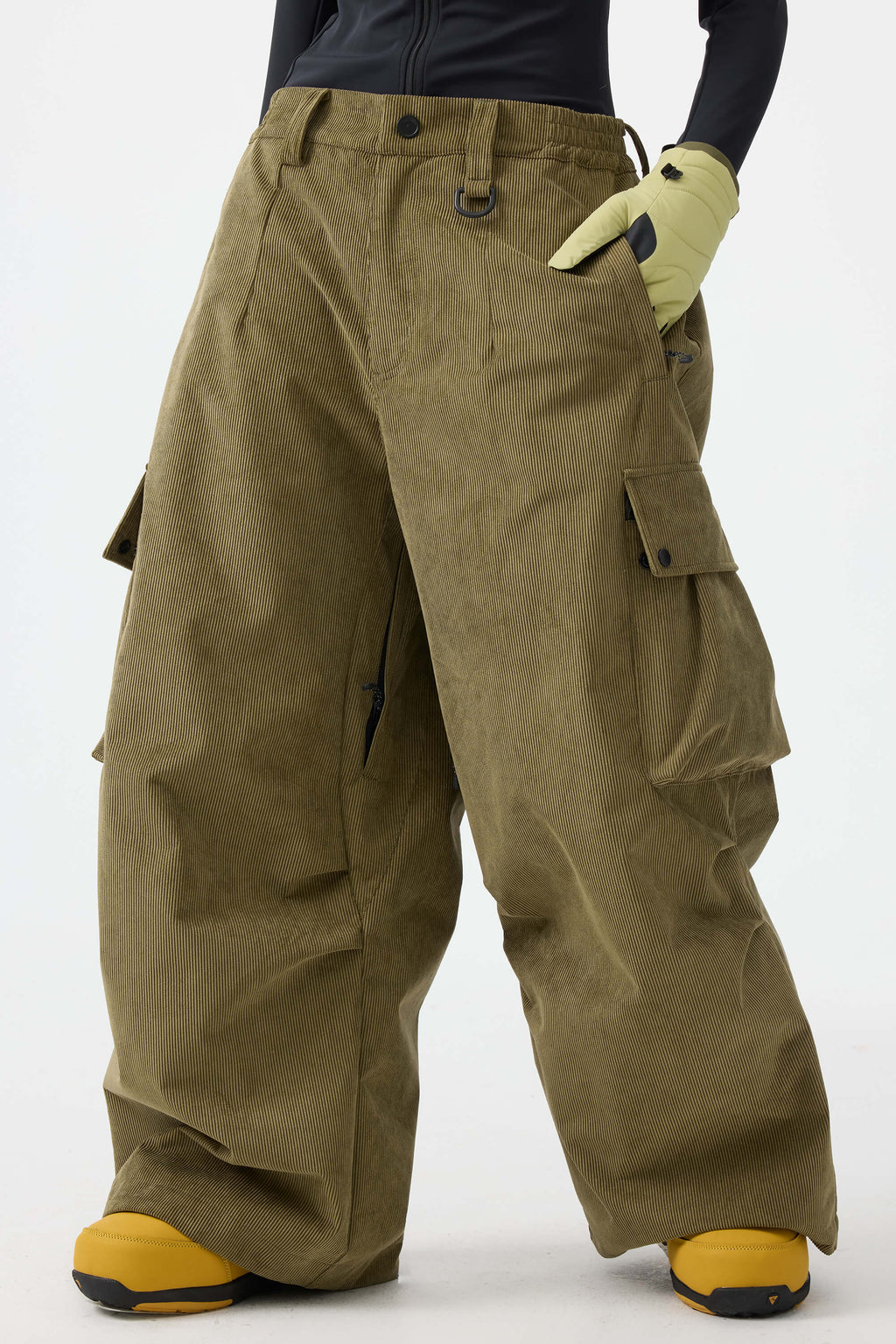 Women's Off White Baggy Structured Ski Pants Corduroy Snow Pants