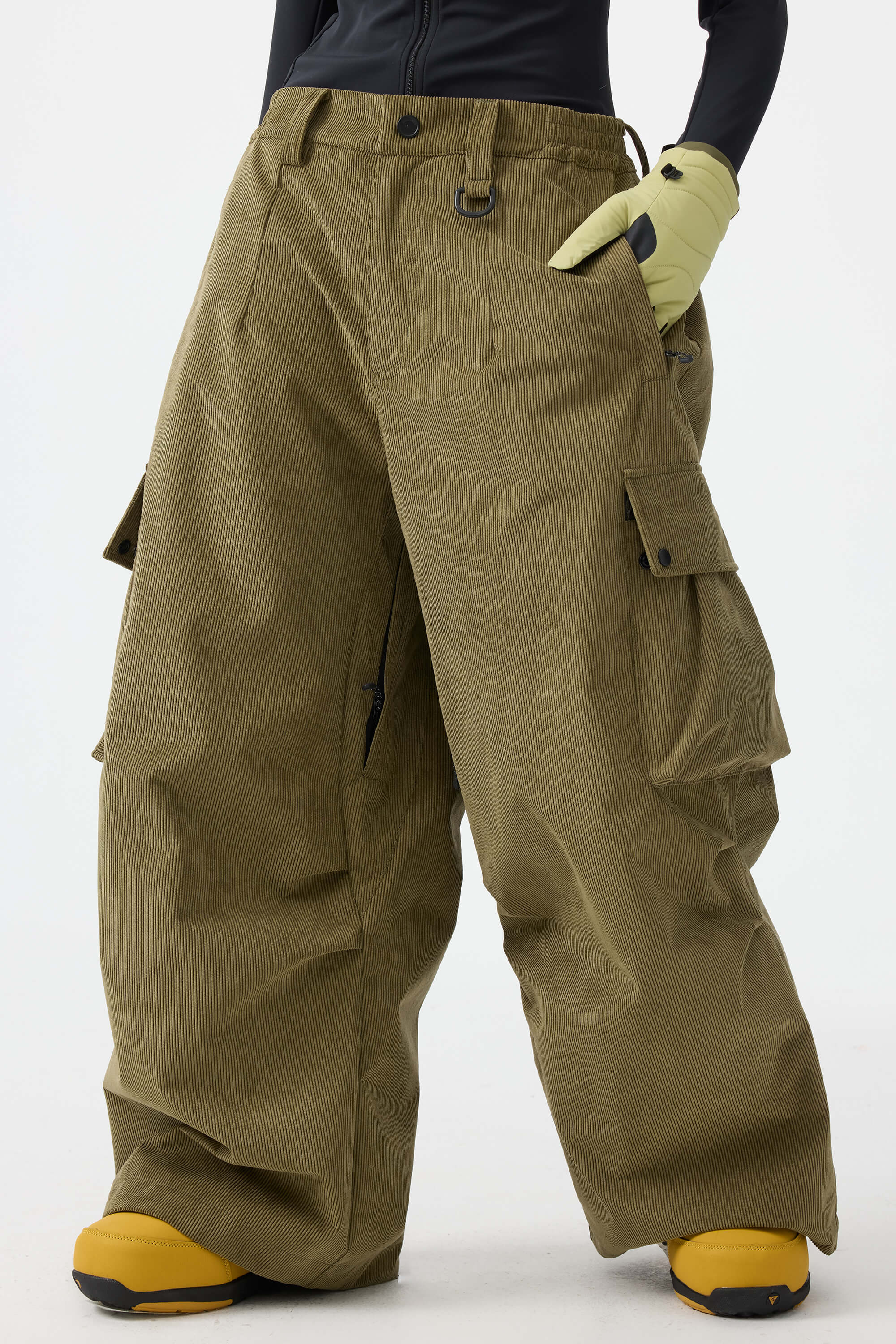 Women's Off White Baggy Structured Ski Pants Corduroy Snow Pants