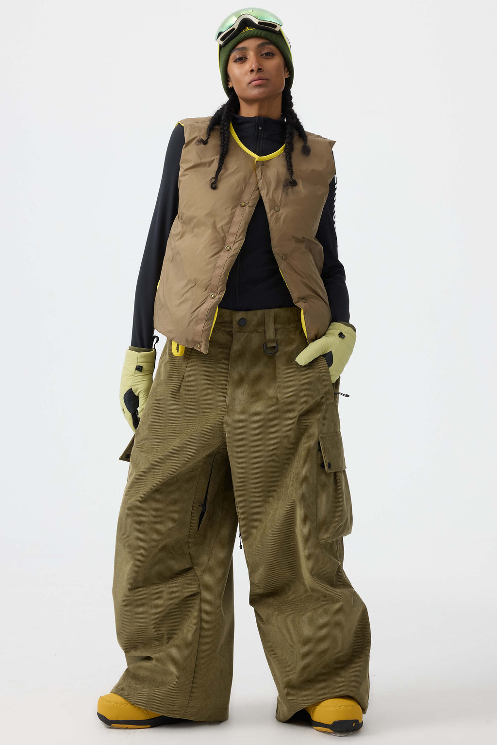 Women's Black Baggy Structured Ski Pants Corduroy Snow Pants