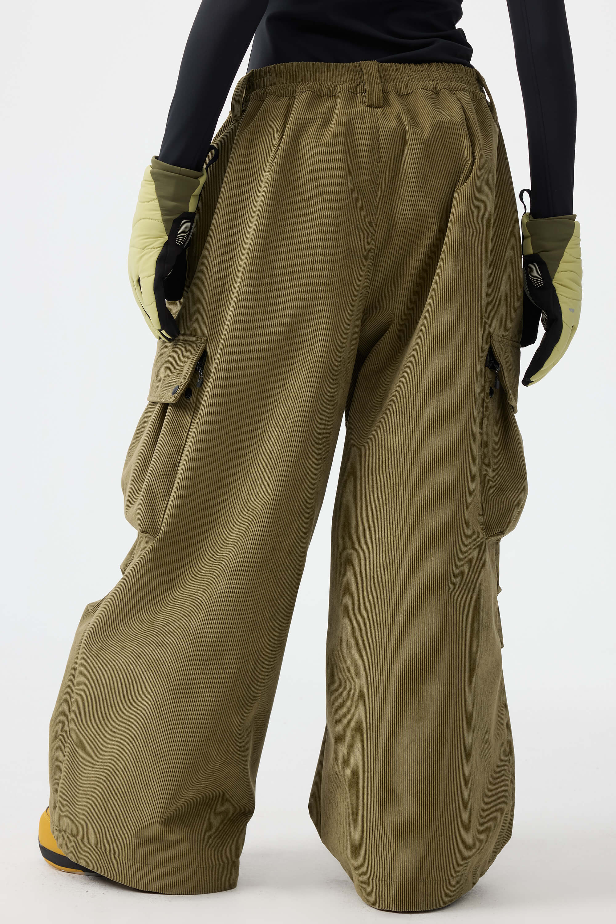 Women's Black Baggy Structured Ski Pants Corduroy Snow Pants