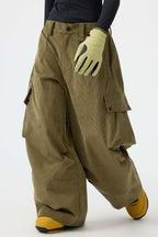Women's Off White Baggy Structured Soft Snow Pants Corduroy Ski Pants - Gsou Snow