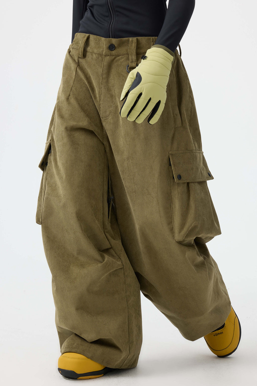 Women's Off White Baggy Structured Ski Pants Corduroy Snow Pants