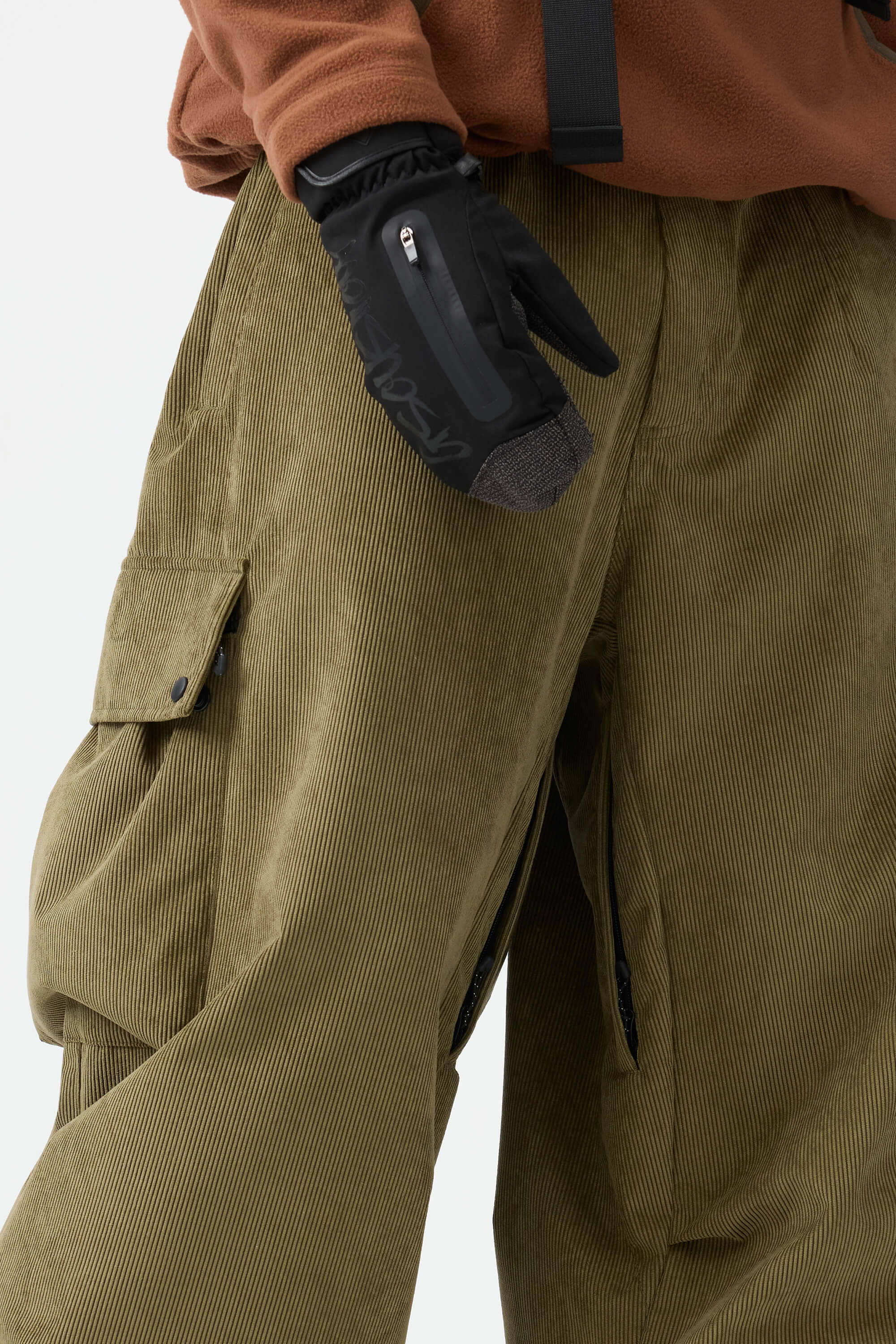 Men's Olive Green Baggy Structured Ski Pants Corduroy Snow Pants Secondary image