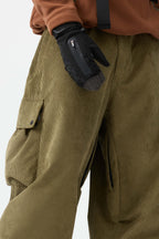 Men's Black Baggy Structured Soft Snow Pants Corduroy Ski Pants - Gsou Snow