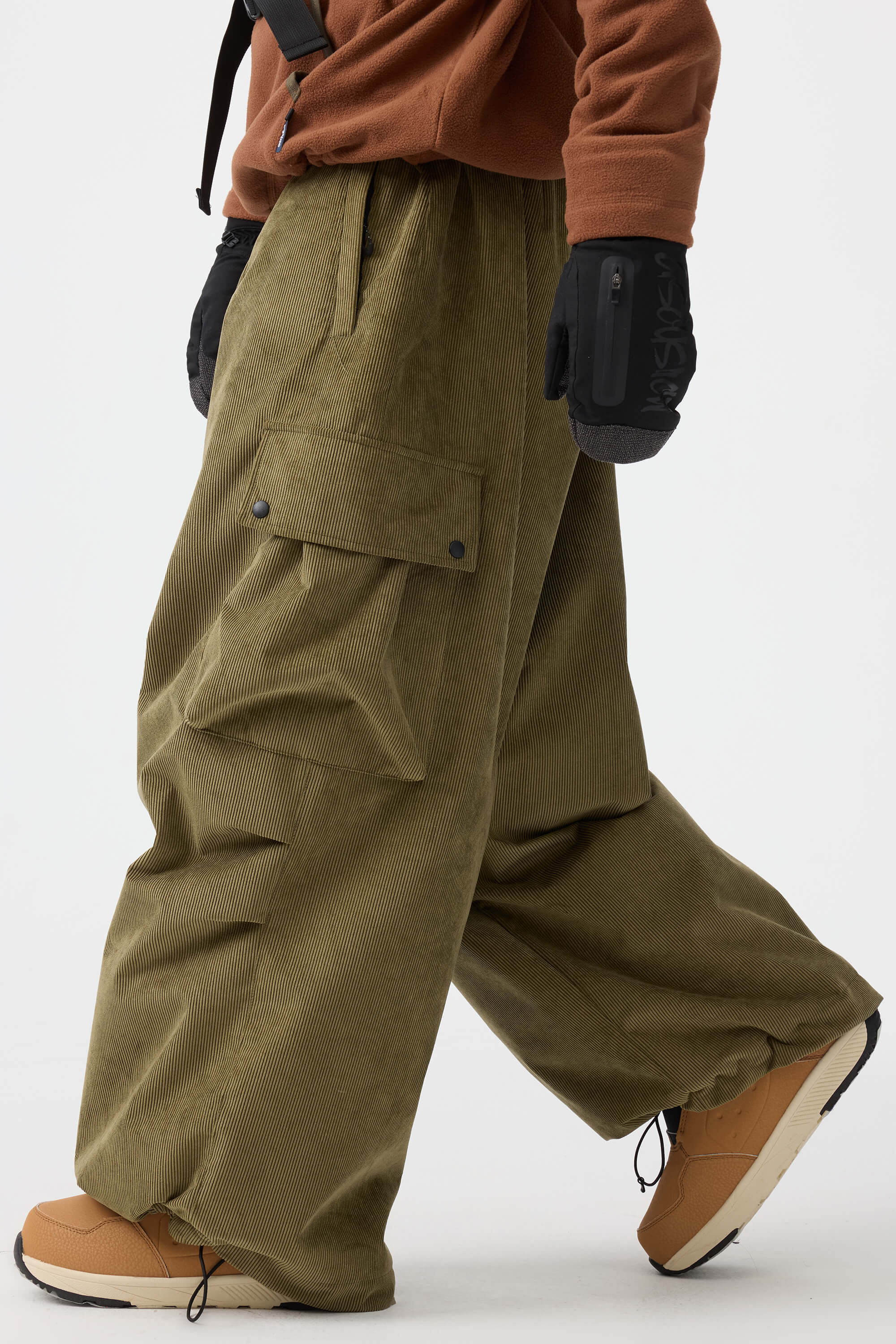 Men's Black Baggy Structured Ski Pants Corduroy Snow Pants