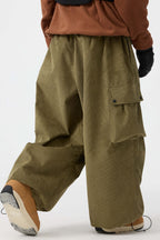 Men's Olive Green Baggy Structured Ski Pants Corduroy Snow Pants