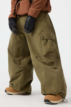 Men's Black Baggy Structured Ski Pants Corduroy Snow Pants