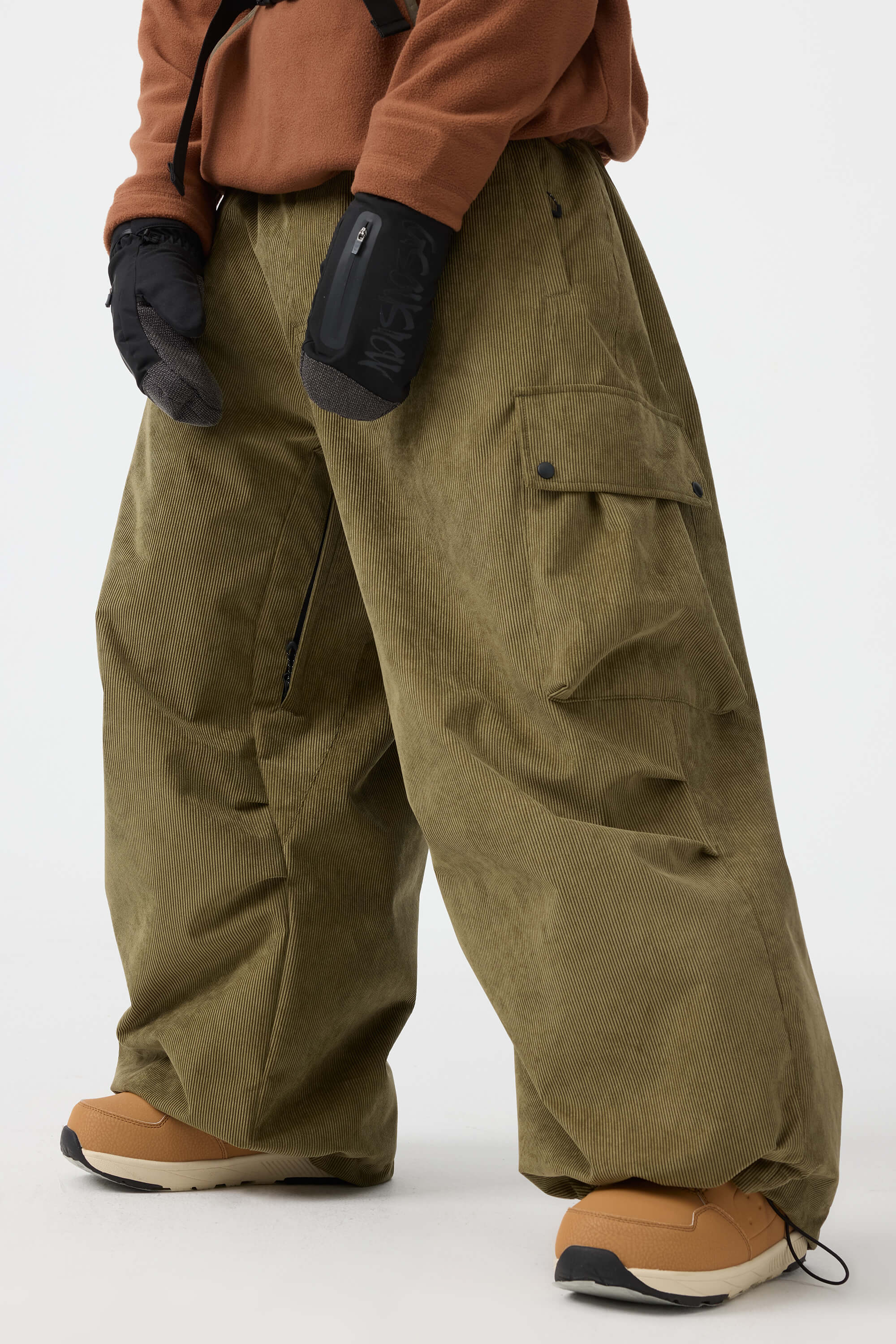 Men's Off White Baggy Structured Soft Snow Pants Corduroy Ski Pants - Gsou Snow