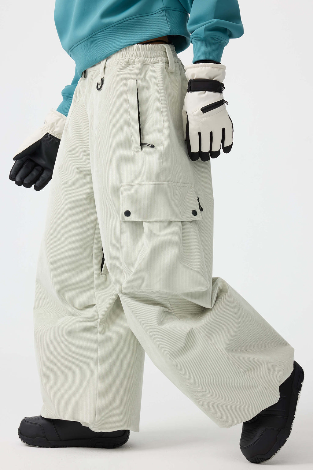 Women's Off White Baggy Structured Ski Pants Corduroy Snow Pants