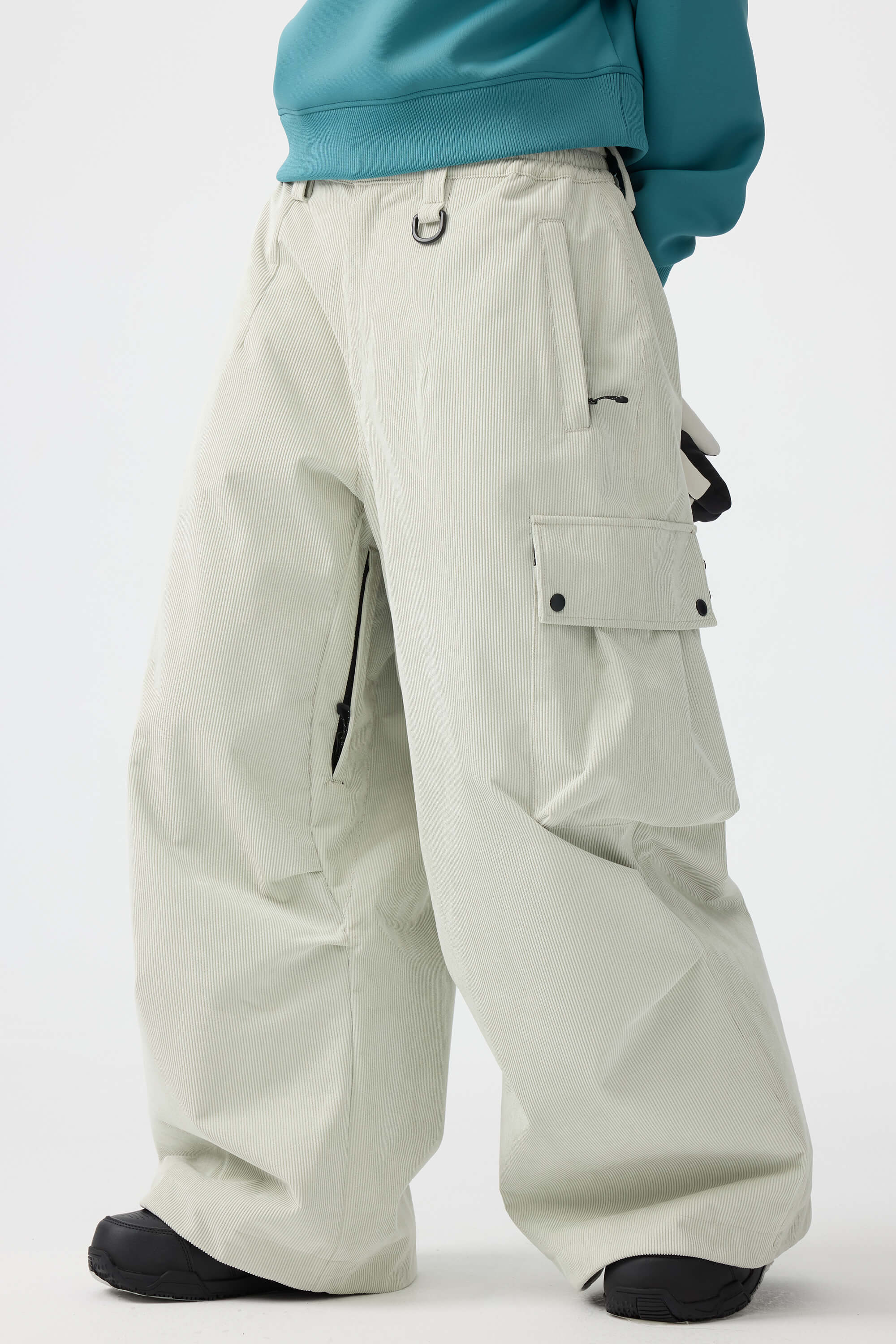 Women's Black Baggy Structured Ski Pants Corduroy Snow Pants