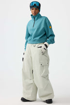 Women's Olive Green Baggy Structured Soft Snow Pants Corduroy Ski Pants - Gsou Snow