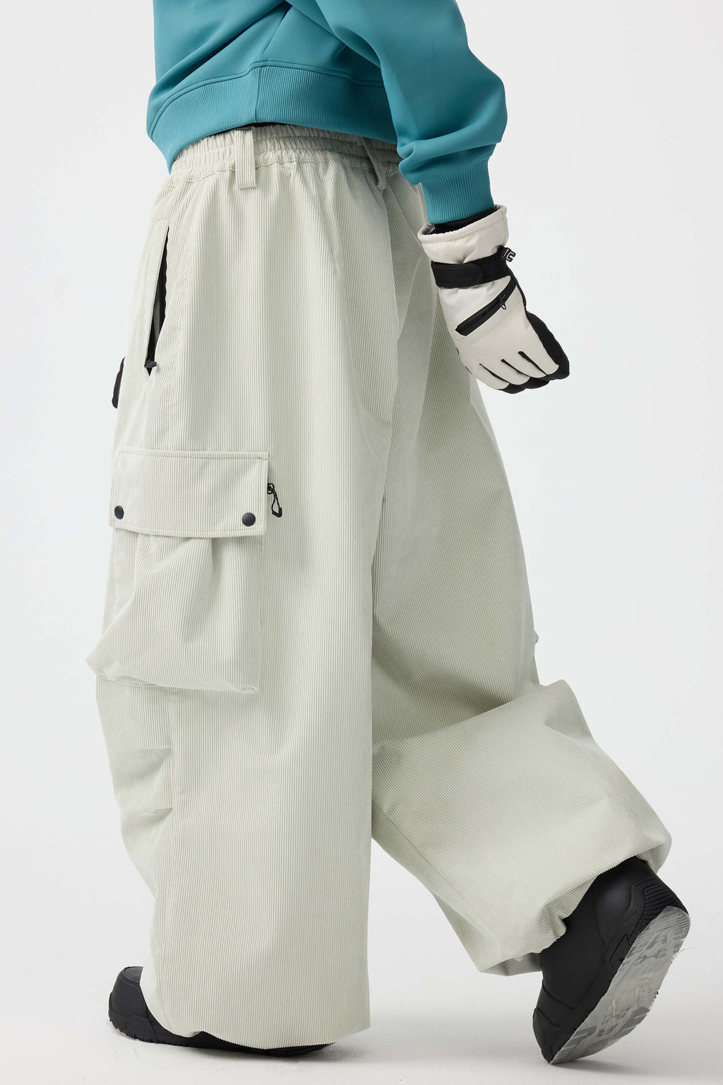 Women's Off White Baggy Structured Ski Pants Corduroy Snow Pants