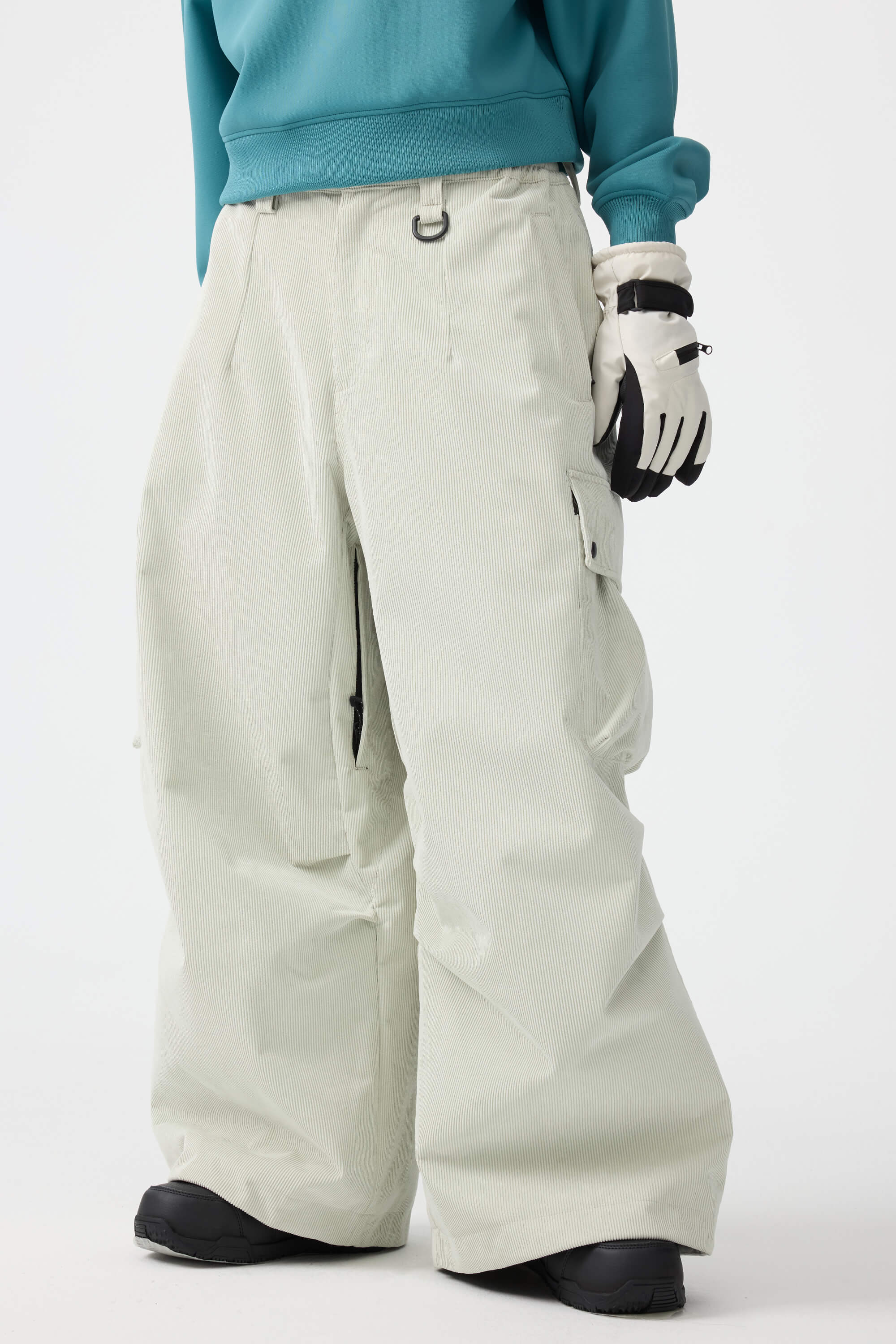 Women's Black Baggy Structured Ski Pants Corduroy Snow Pants