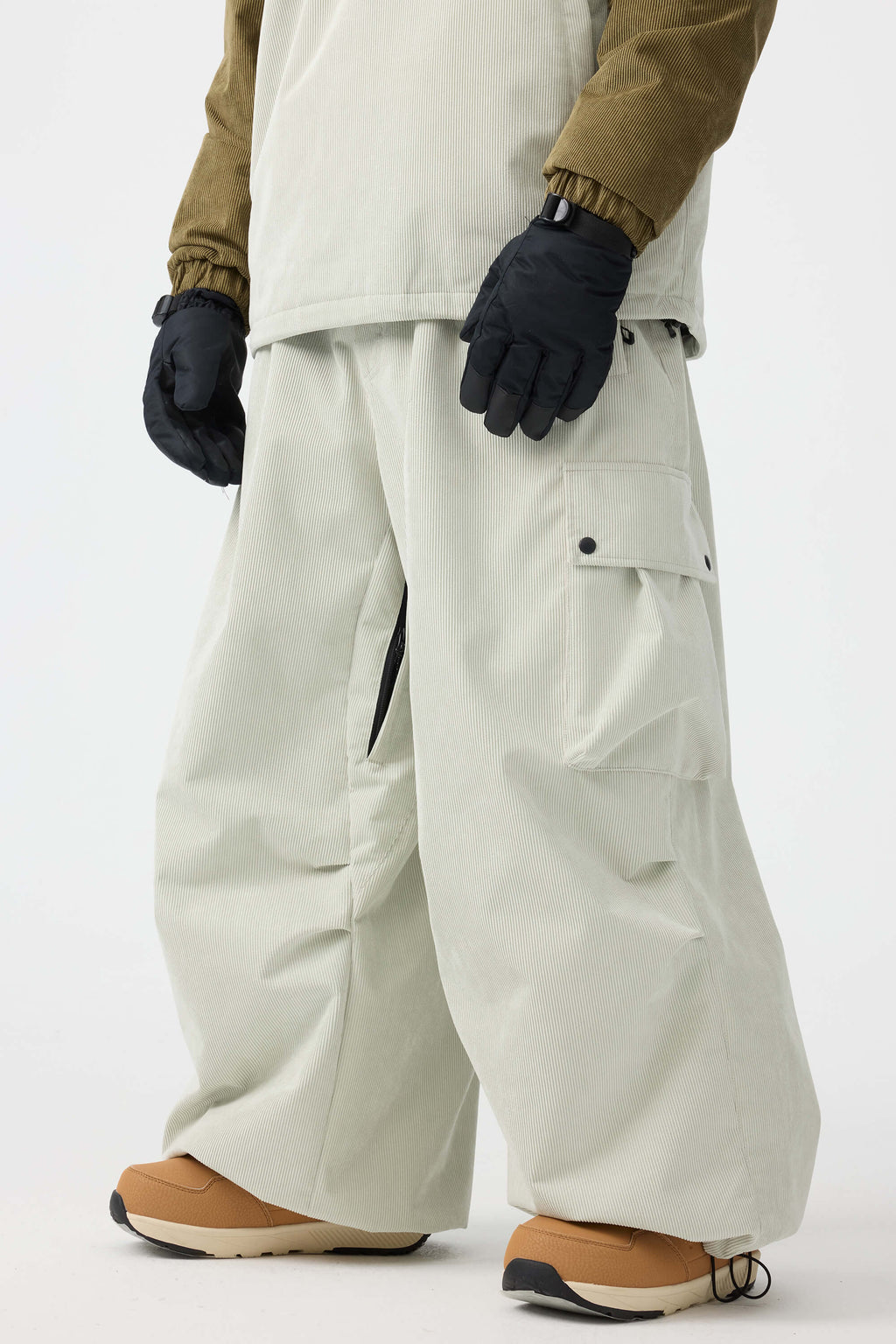 Men's Black Baggy Structured Ski Pants Corduroy Snow Pants