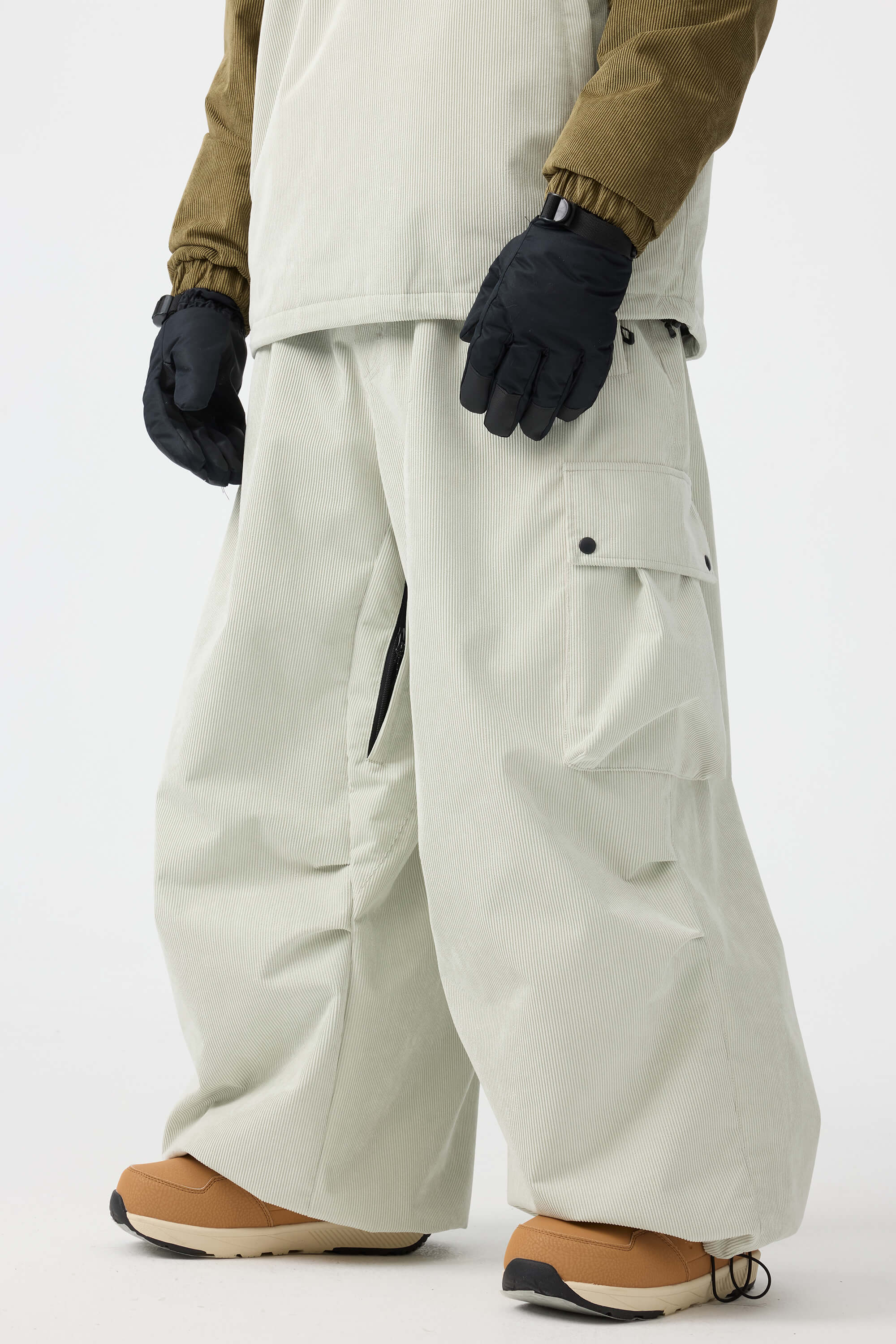 Men's Off White Baggy Structured Ski Pants Corduroy Snow Pants