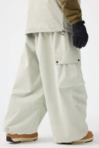 Men's Off White Baggy Structured Ski Pants Corduroy Snow Pants