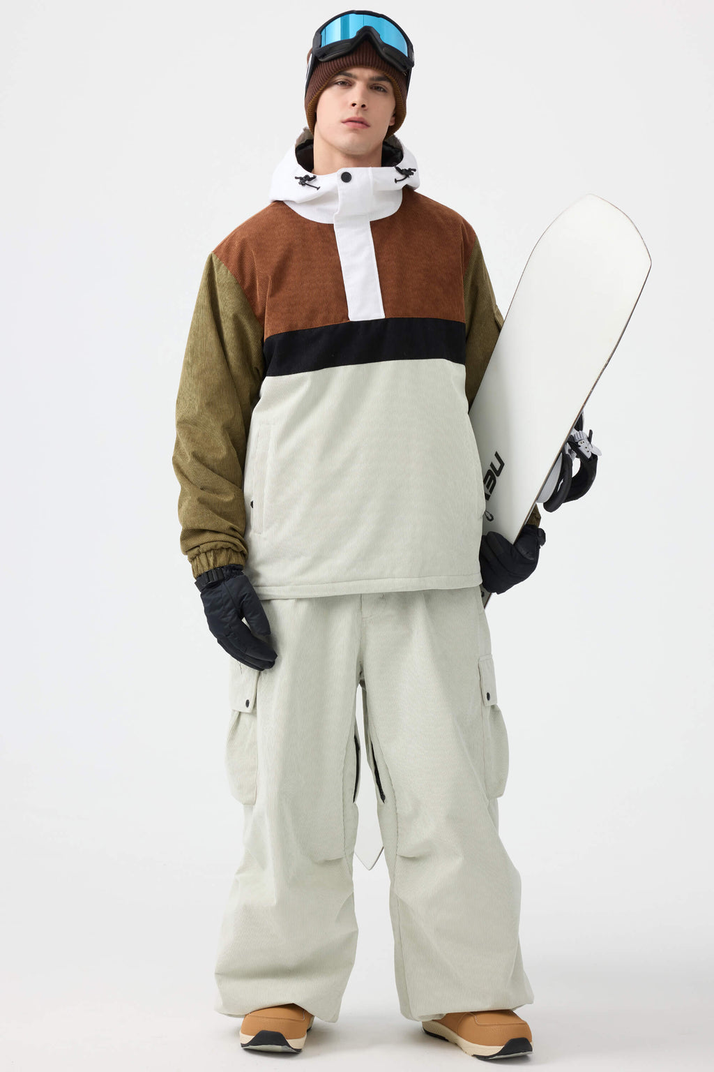 Men's Olive Green Baggy Structured Ski Pants Corduroy Snow Pants