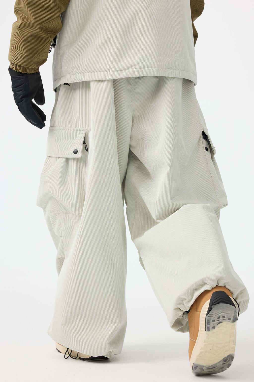 Men's Olive Green Baggy Structured Ski Pants Corduroy Snow Pants