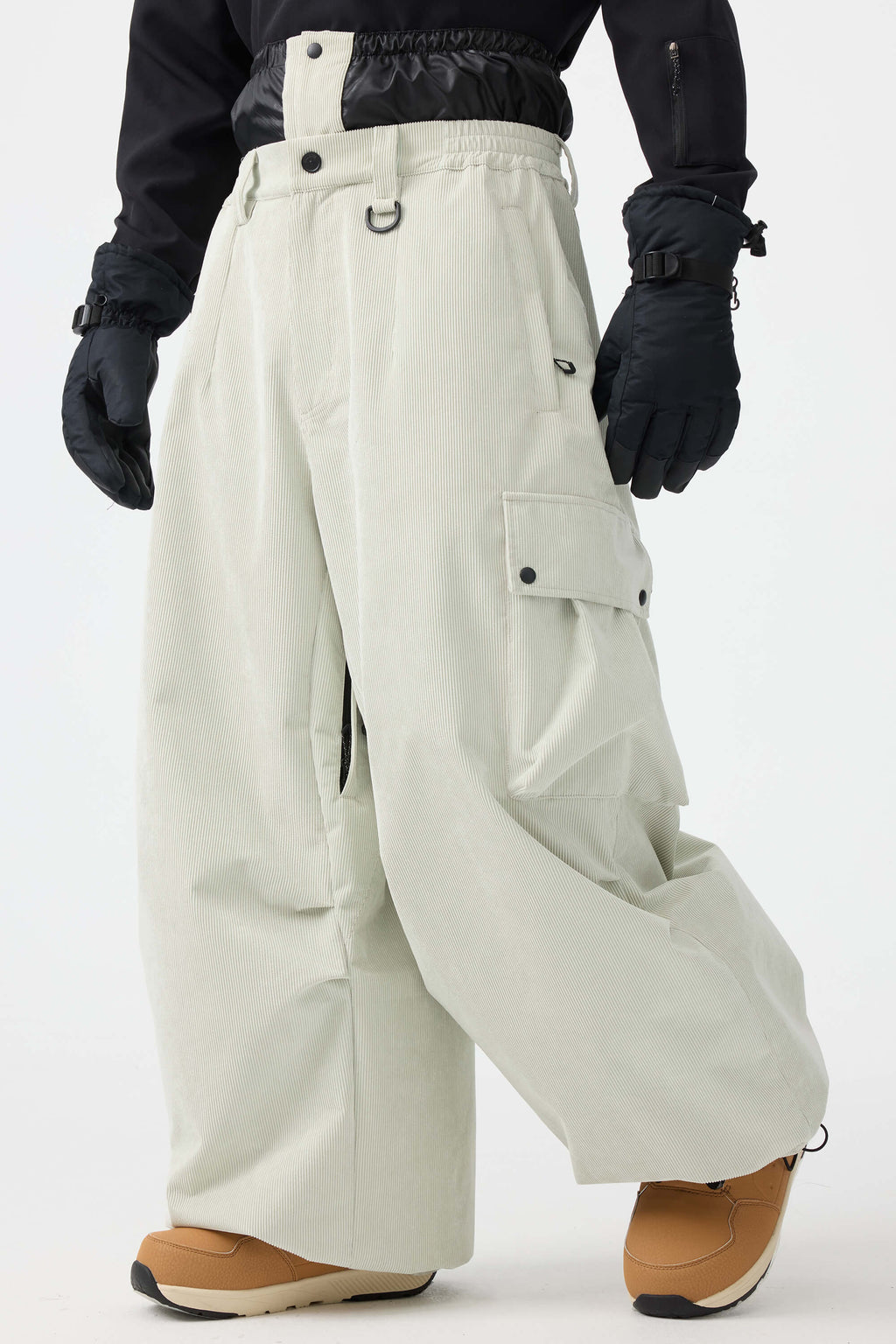 Men's Off White Baggy Structured Ski Pants Corduroy Snow Pants