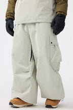 Men's Olive Green Baggy Structured Soft Snow Pants Corduroy Ski Pants - Gsou Snow