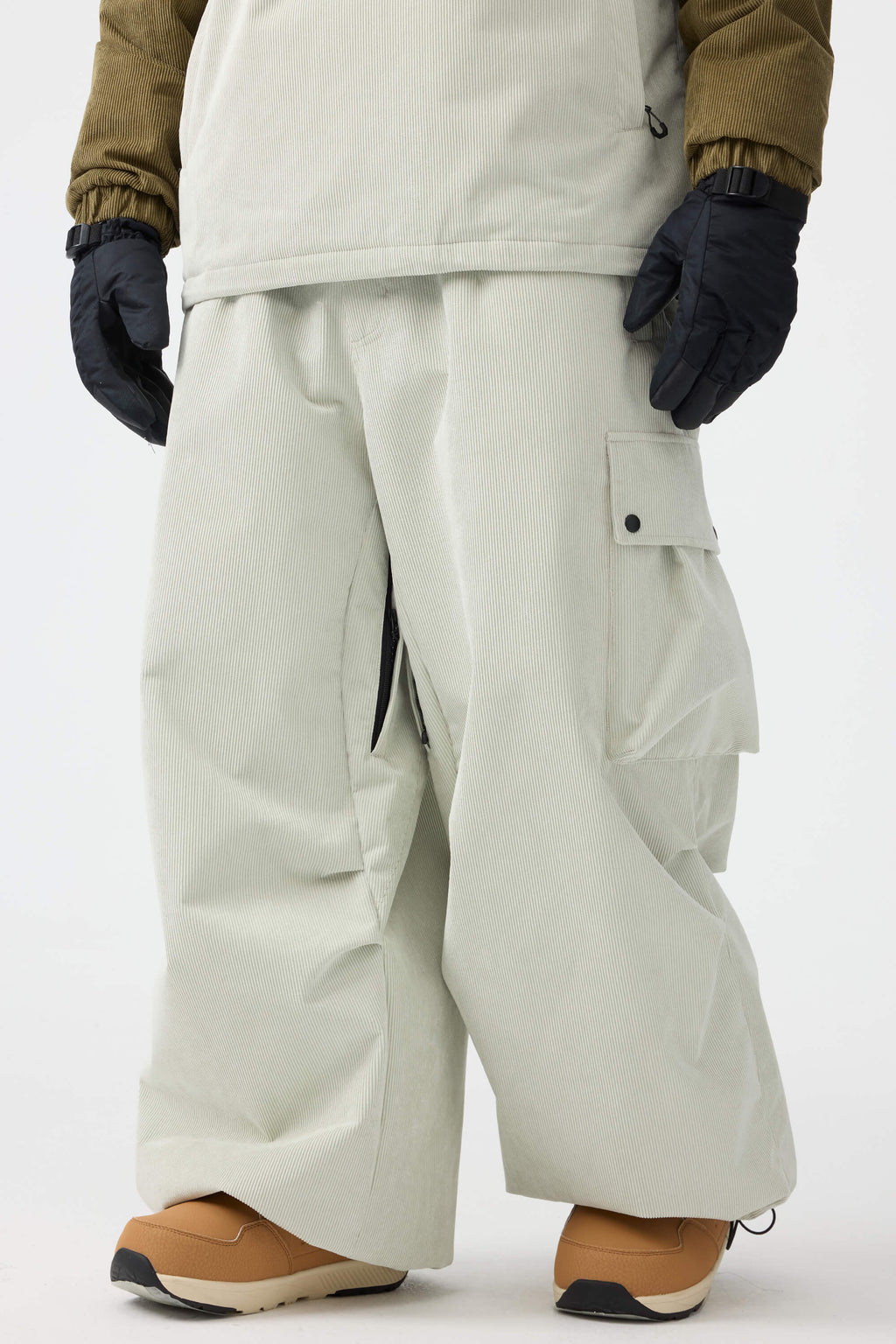 Men's Off White Baggy Structured Ski Pants Corduroy Snow Pants