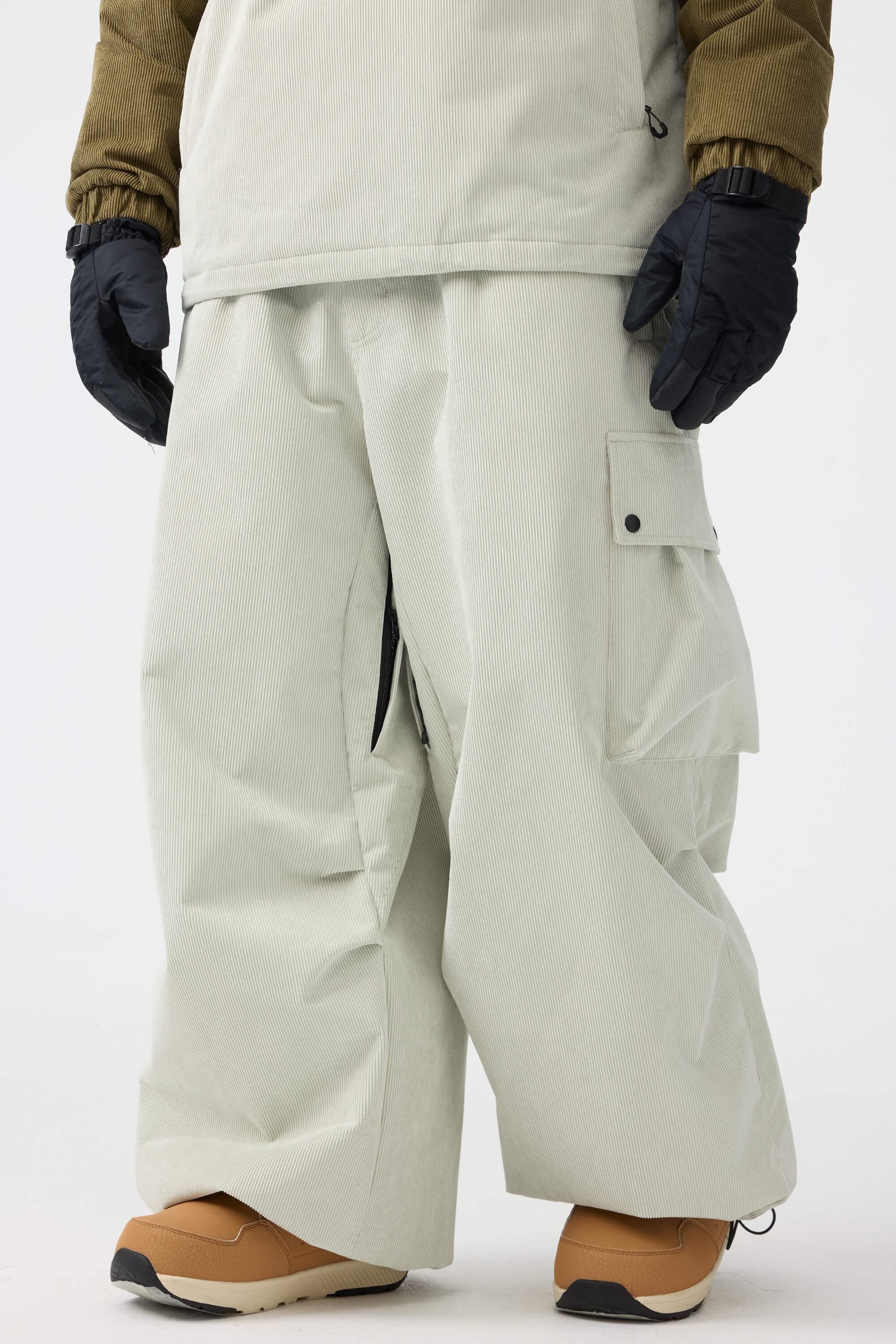 Men's Off White Baggy Structured Ski Pants Corduroy Snow Pants