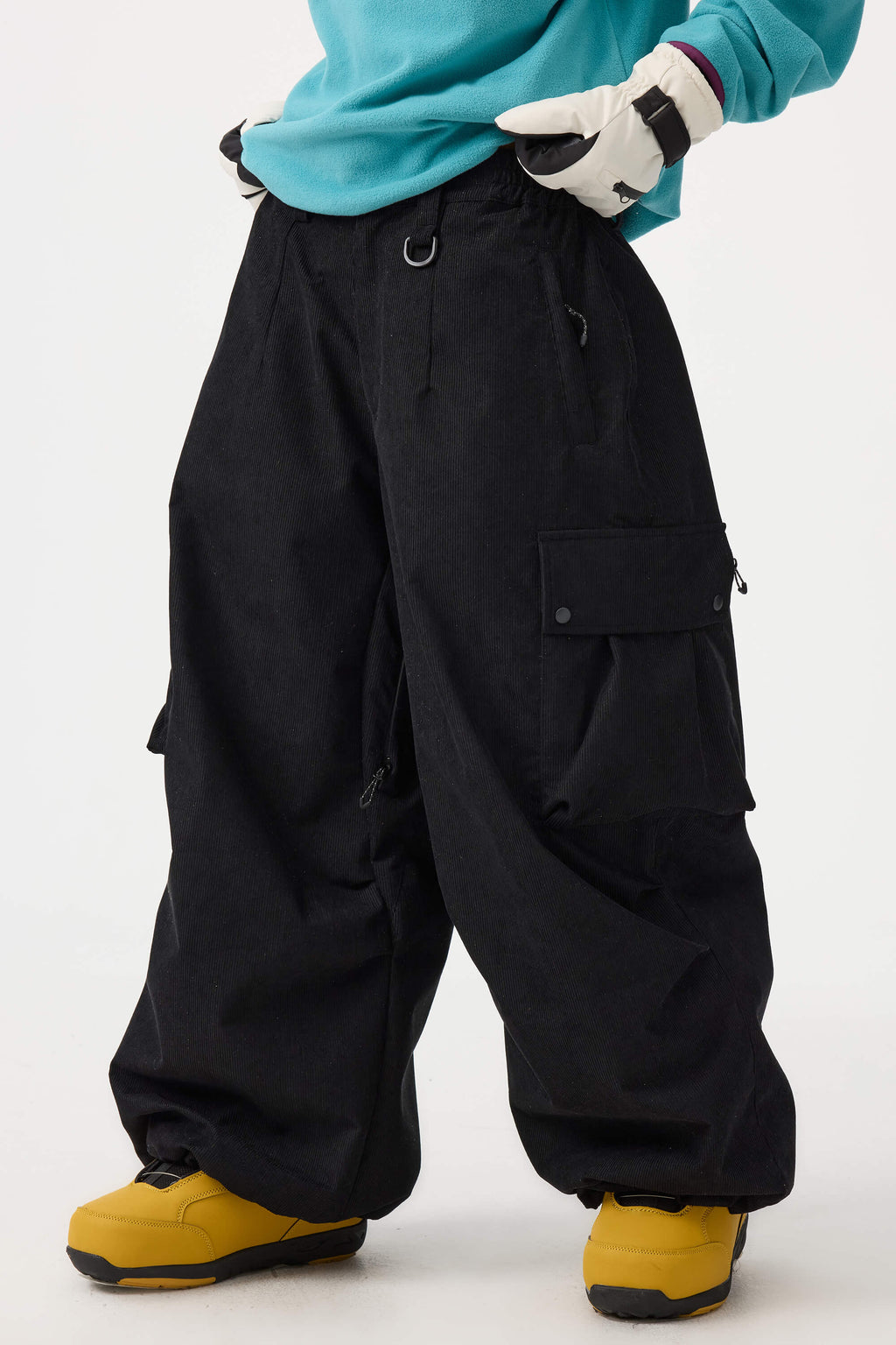 Women's Off White Baggy Structured Soft Snow Pants Corduroy Ski Pants - Gsou Snow
