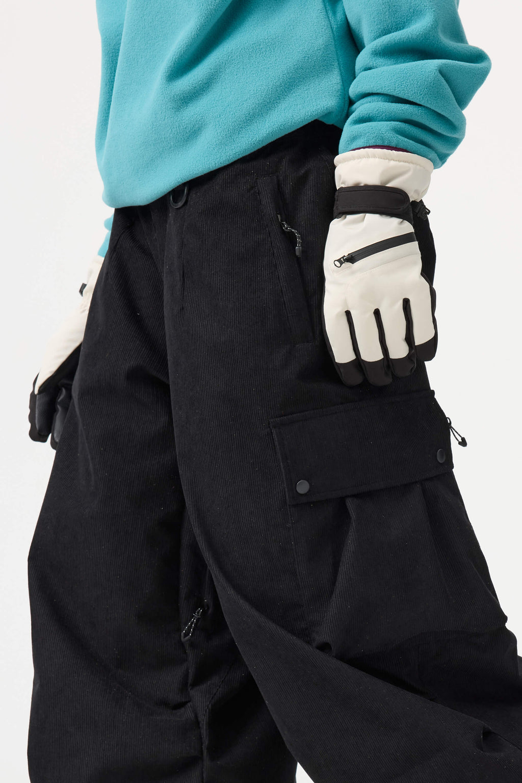 Women's Black Baggy Structured Ski Pants Corduroy Snow Pants