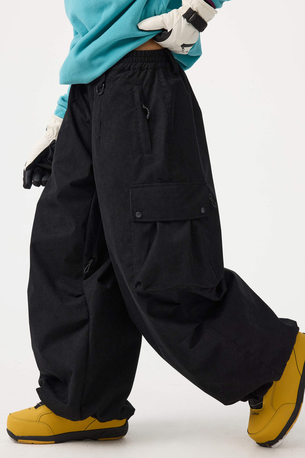 Women's Black Baggy Structured Soft Snow Pants Corduroy Ski Pants - Gsou Snow