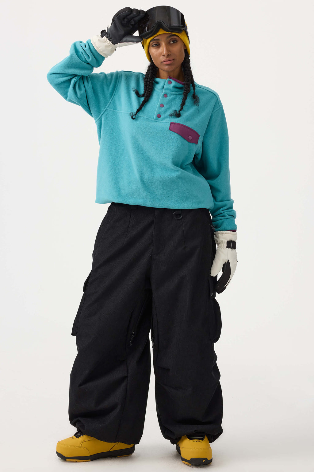 Women's Off White Baggy Structured Ski Pants Corduroy Snow Pants