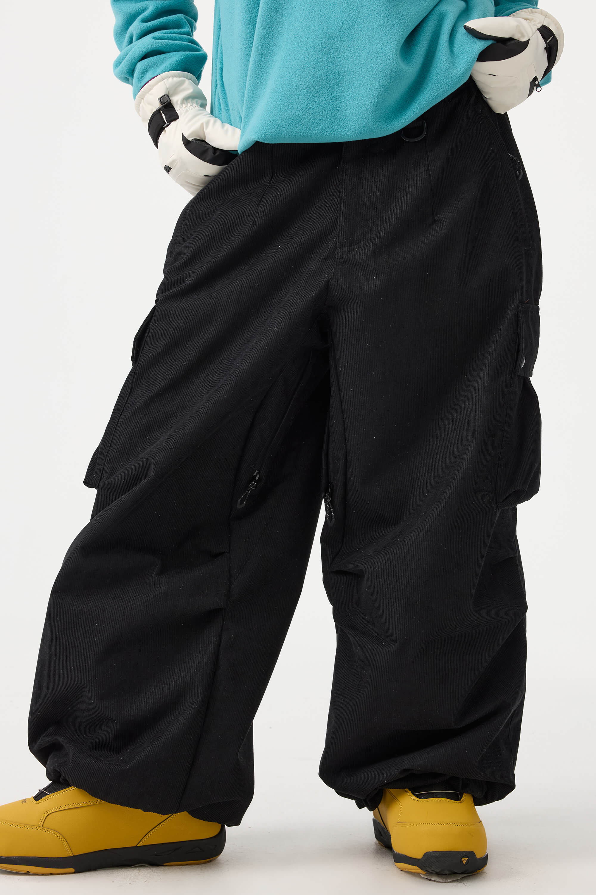 Women's Olive Green Baggy Structured Ski Pants Corduroy Snow Pants