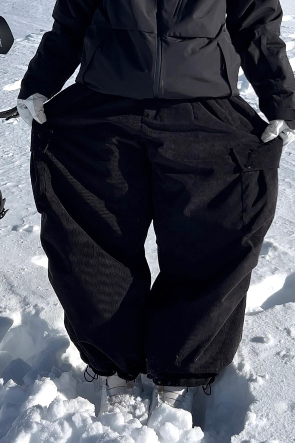 Women's Black Baggy Structured Ski Pants Corduroy Snow Pants