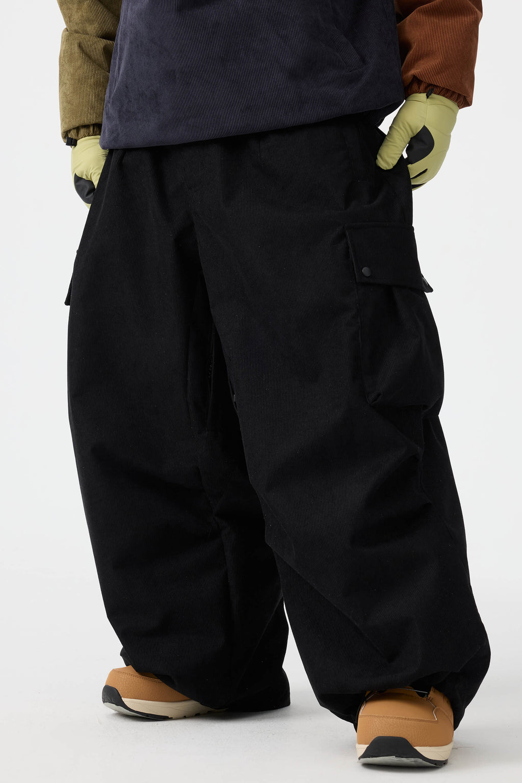 Men's Olive Green Baggy Structured Ski Pants Corduroy Snow Pants