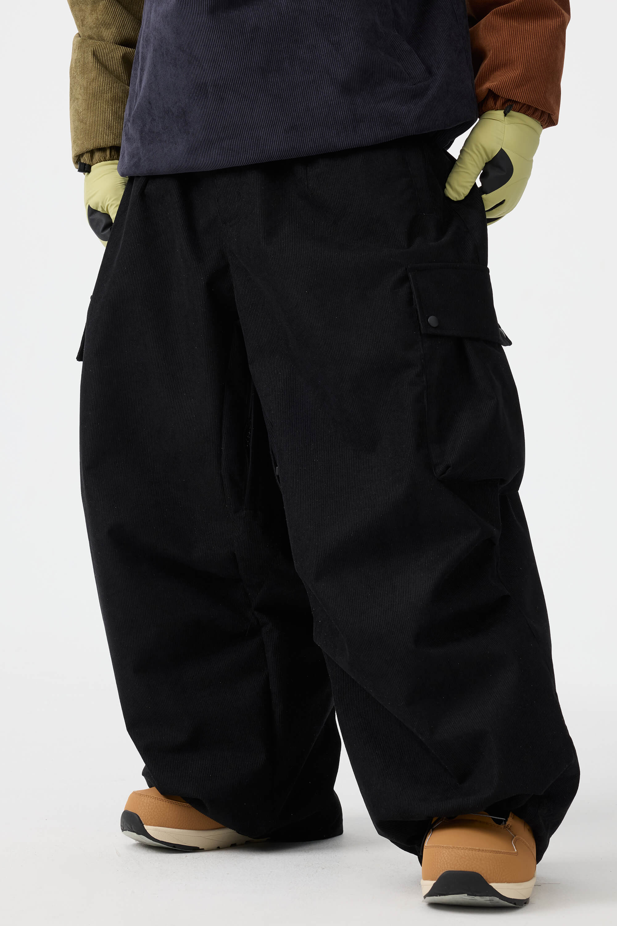 Men's Off White Baggy Structured Ski Pants Corduroy Snow Pants