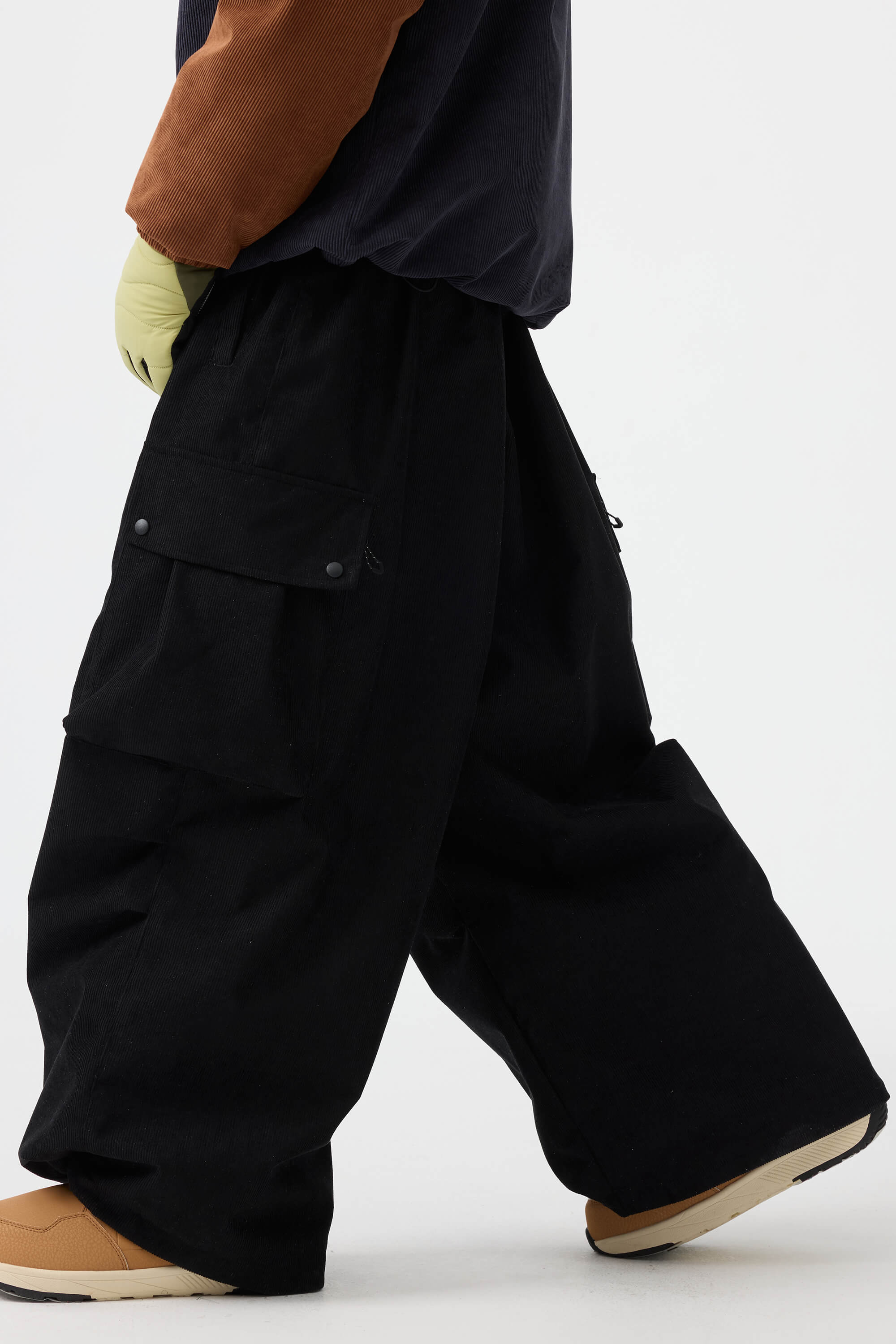 Men's Off White Baggy Structured Soft Snow Pants Corduroy Ski Pants - Gsou Snow
